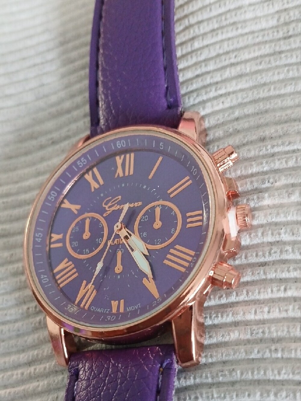 Purple Leather Strap Watch with Rose Gold Case - Picture 5 of 7